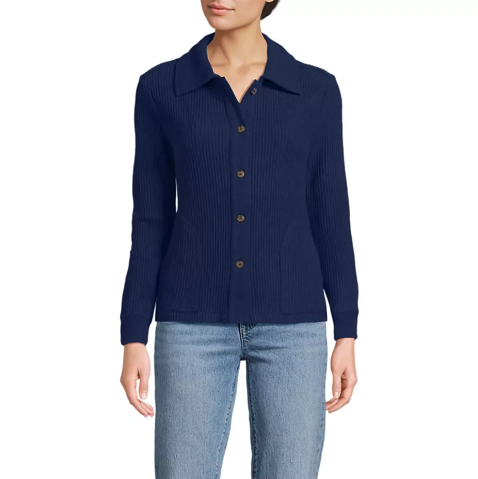 Women's Long Sleeve Waffle Collared Shacket