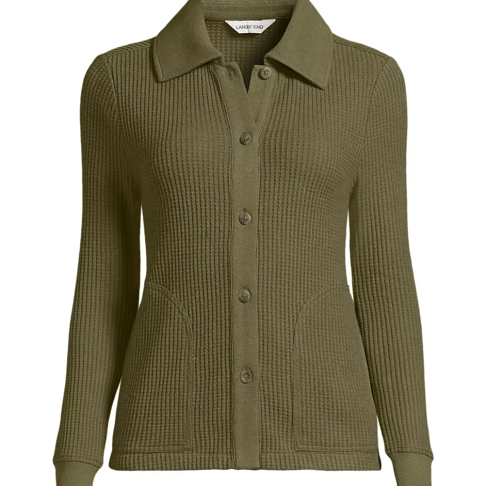 Women's Long Sleeve Waffle Collared Shacket
