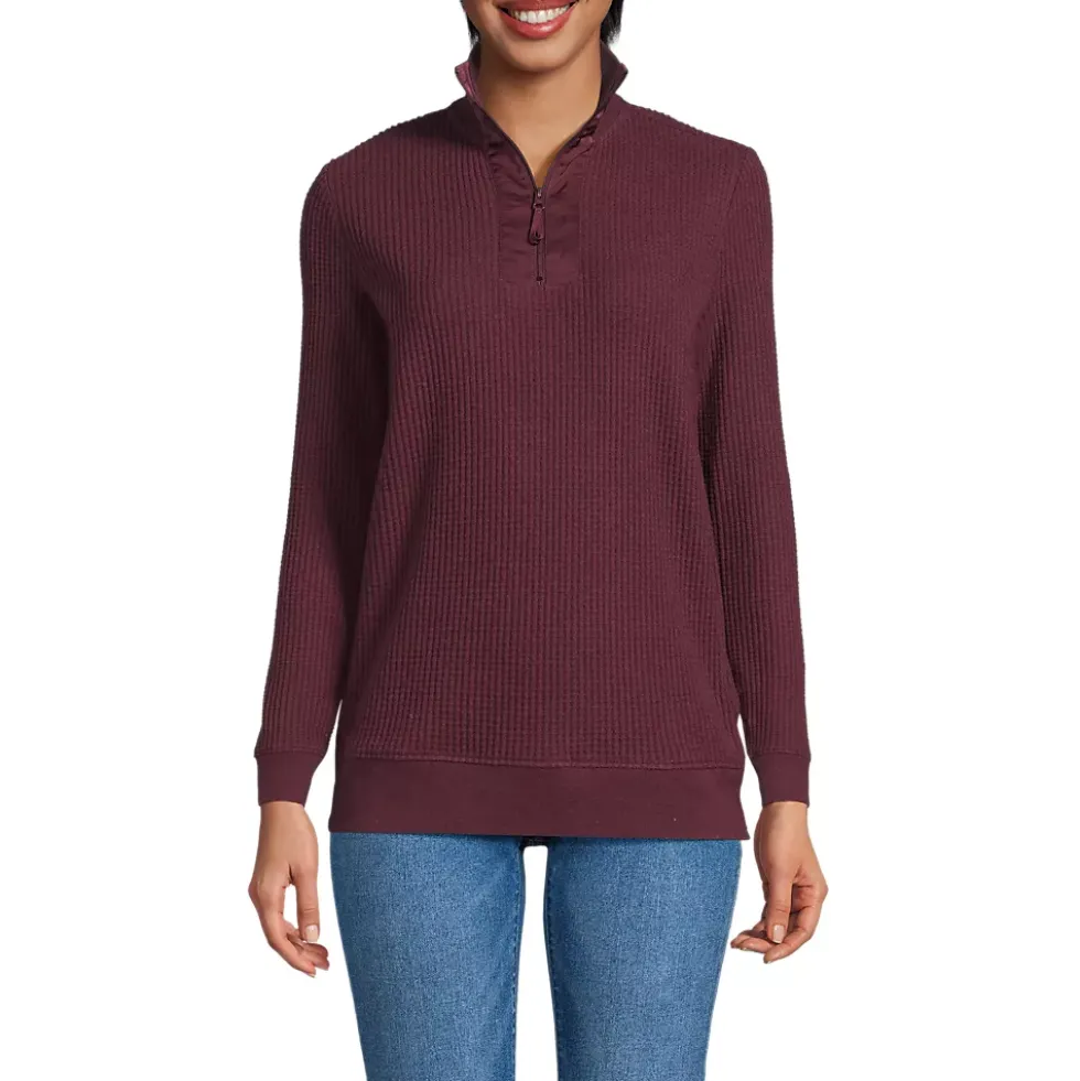 Women's Long Sleeve Waffle Quarter Zip Pullover