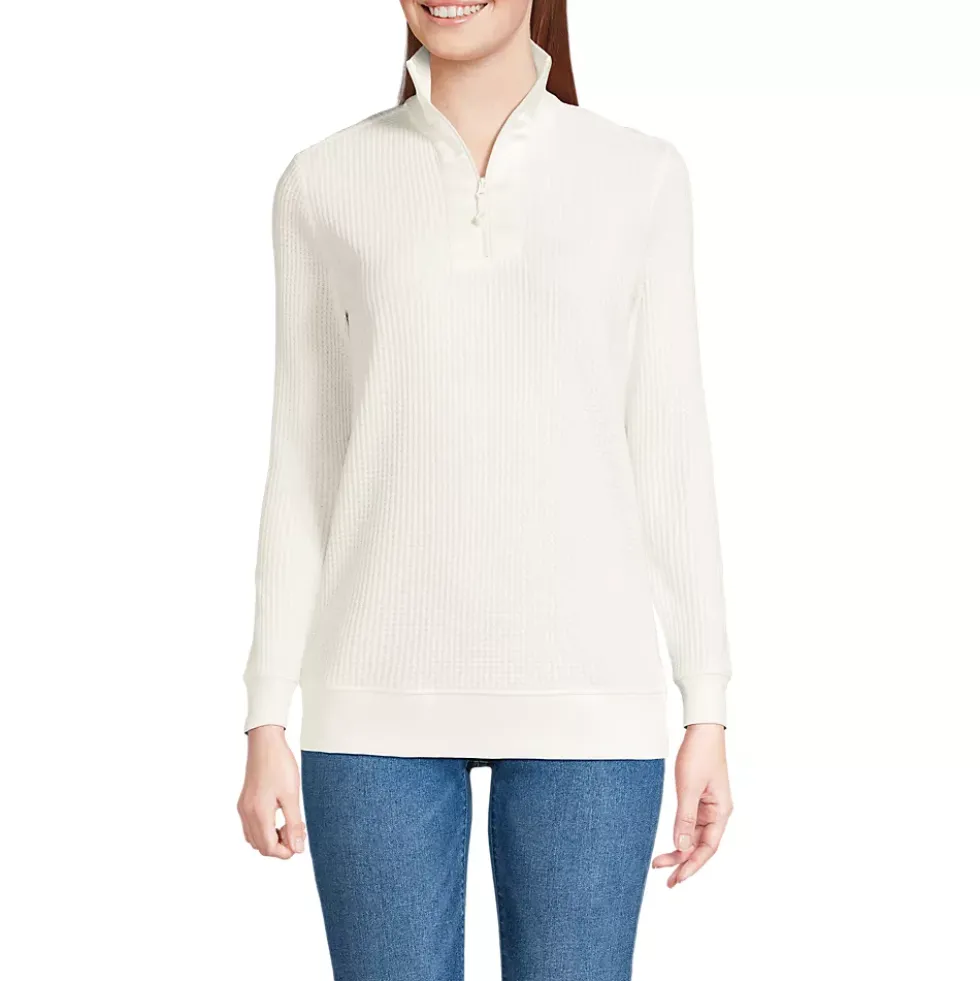 Women's Long Sleeve Waffle Quarter Zip Pullover