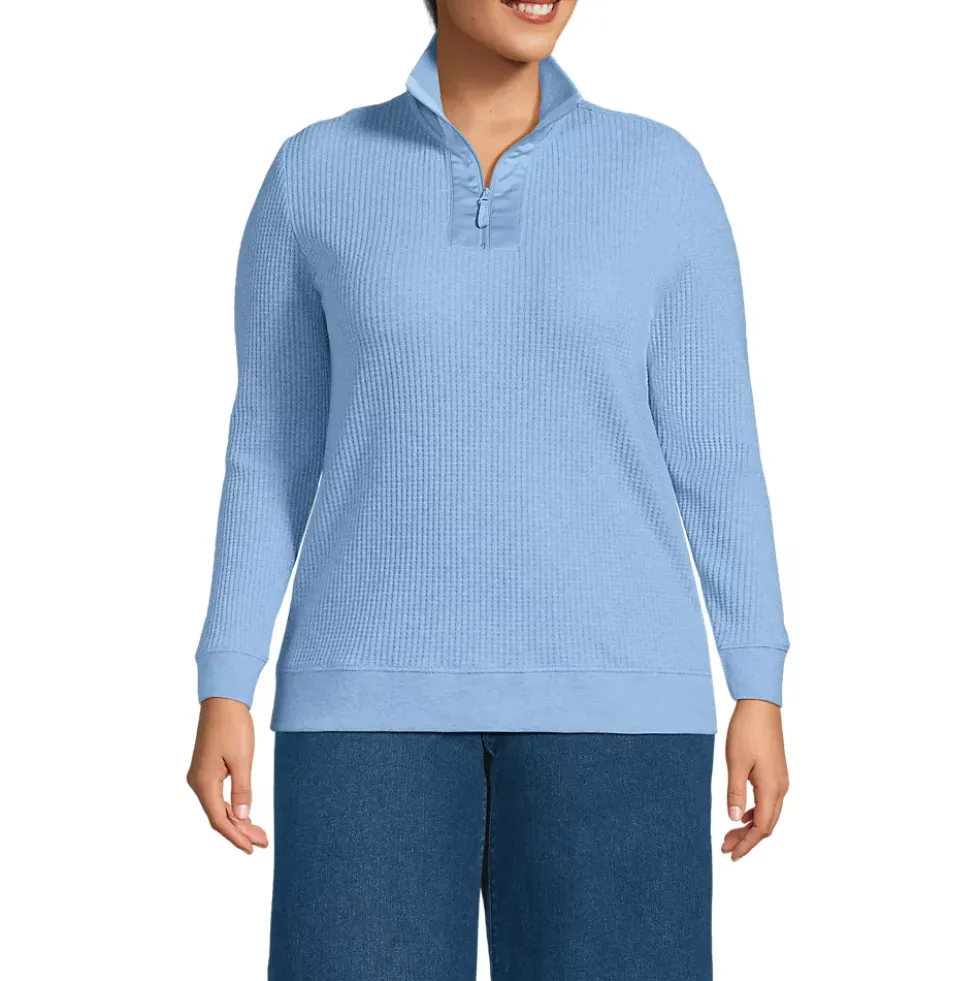 Women's Long Sleeve Waffle Quarter Zip Pullover