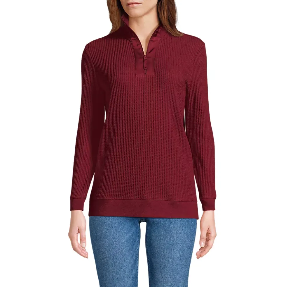 Women's Long Sleeve Waffle Quarter Zip Pullover