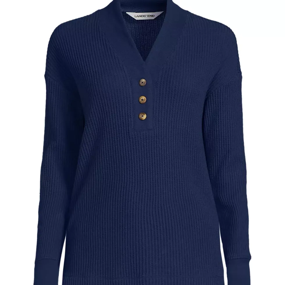 Women's Long Sleeve Waffle Shawl Collar Henley
