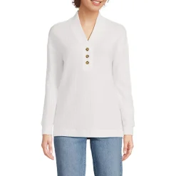 Women's Long Sleeve Waffle Shawl Collar Henley
