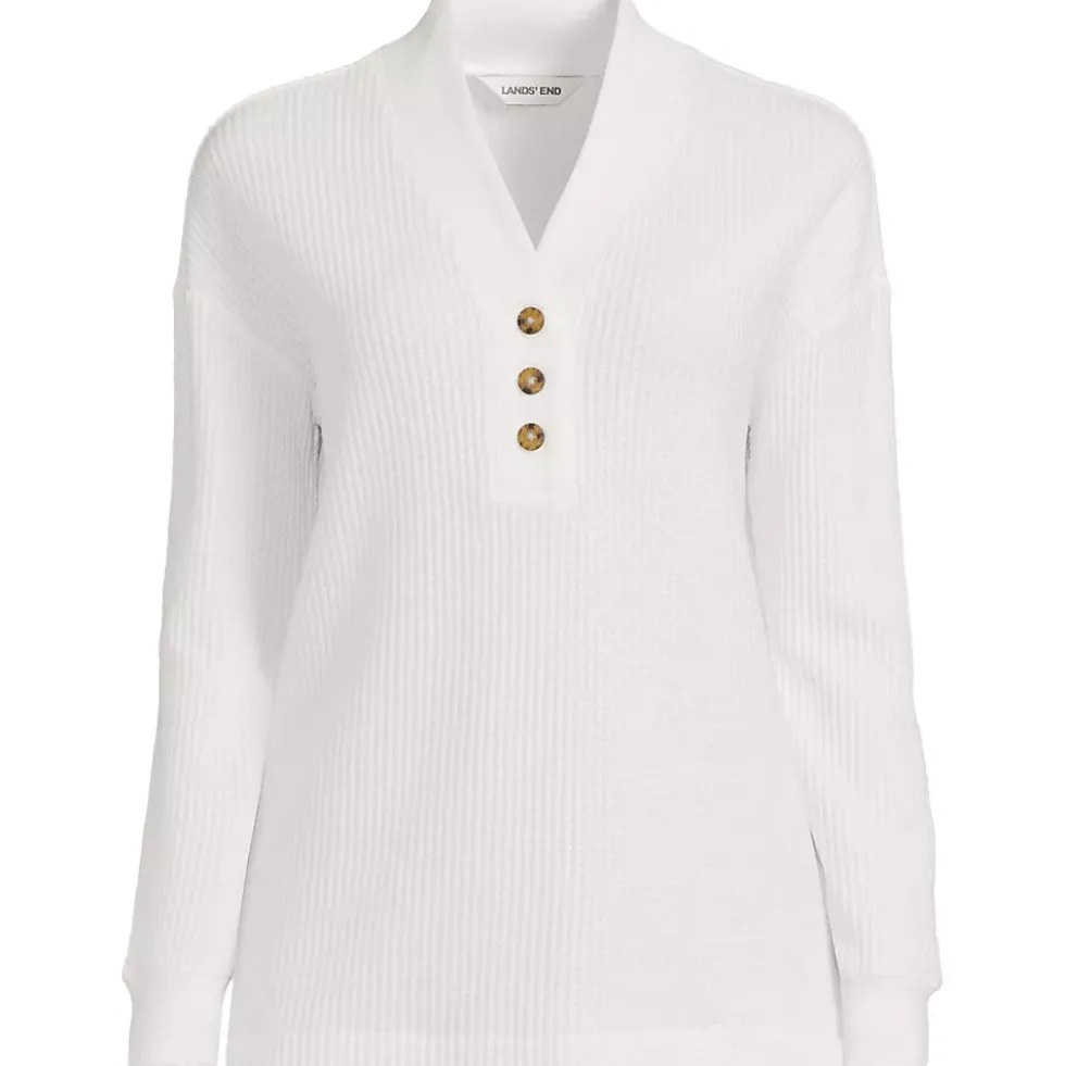 Women's Long Sleeve Waffle Shawl Collar Henley