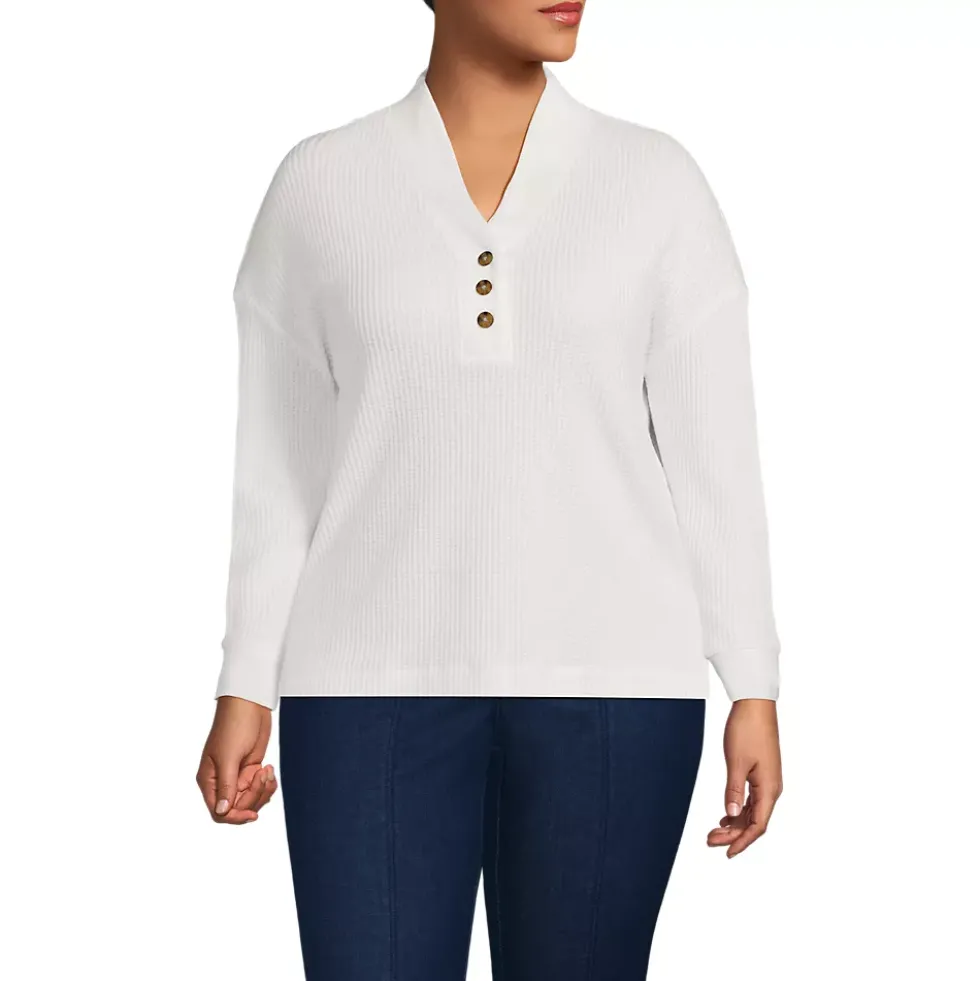 Women's Long Sleeve Waffle Shawl Collar Henley