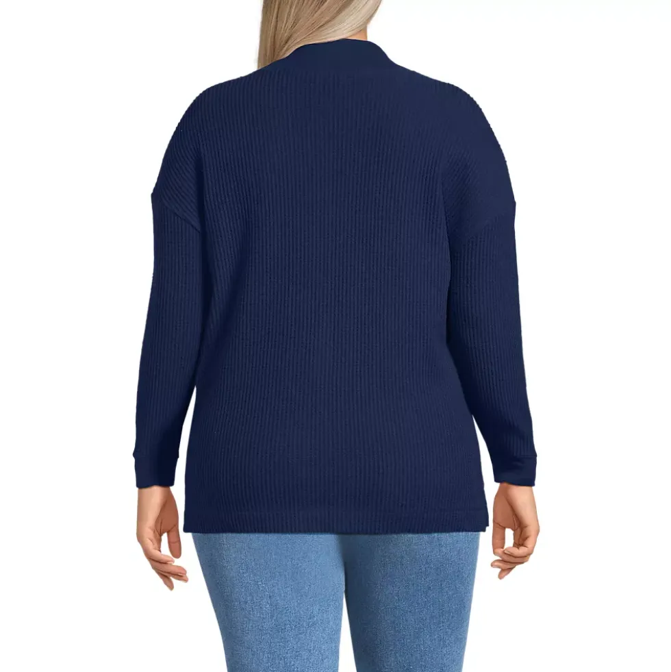 Women's Long Sleeve Waffle Shawl Collar Henley