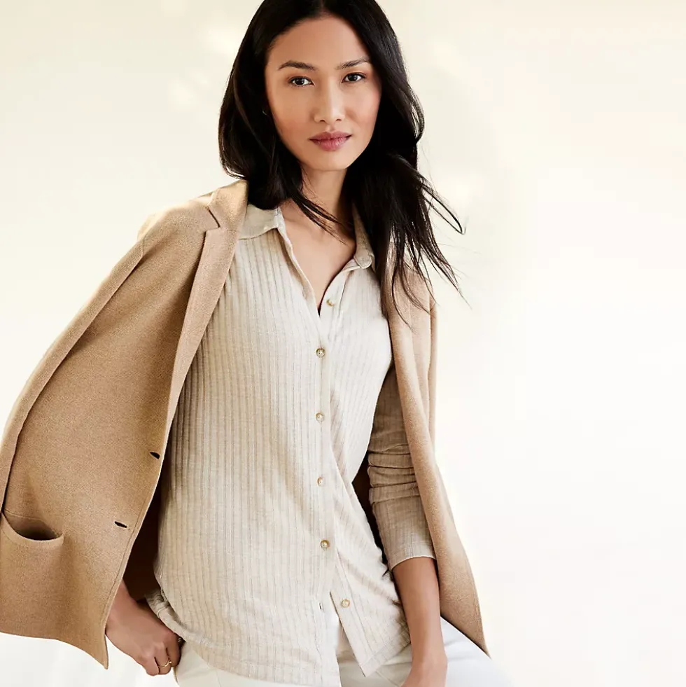 Women's Long Sleeve Wide Rib Button Front Polo