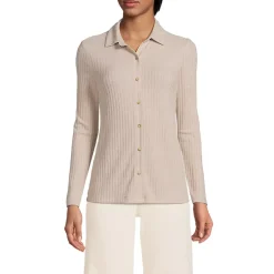 Women's Long Sleeve Wide Rib Button Front Polo