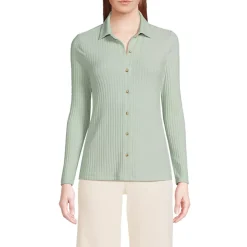 Women's Long Sleeve Wide Rib Button Front Polo