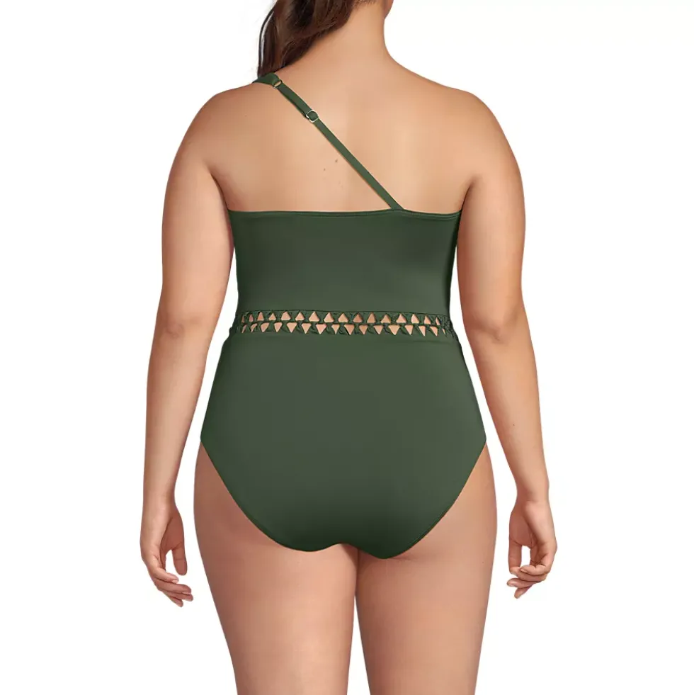 Women's Macrame One Shoulder High Leg One Piece Swimsuit
