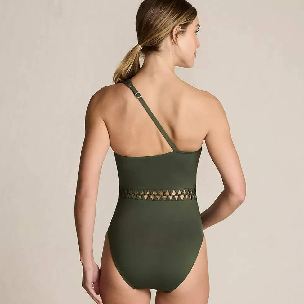 Women's Macrame One Shoulder High Leg One Piece Swimsuit