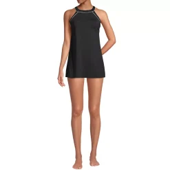 Women's Mastectomy Chlorine Resistant High Neck Swim Dress One Piece Swimsuit