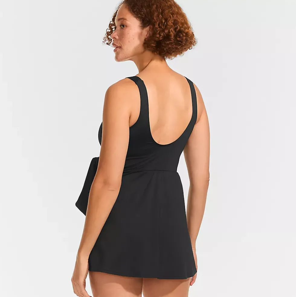 Women's Mastectomy Long Side Tie Mini Swim Dress Swimsuit
