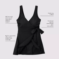 Women's Mastectomy Long Side Tie Mini Swim Dress Swimsuit
