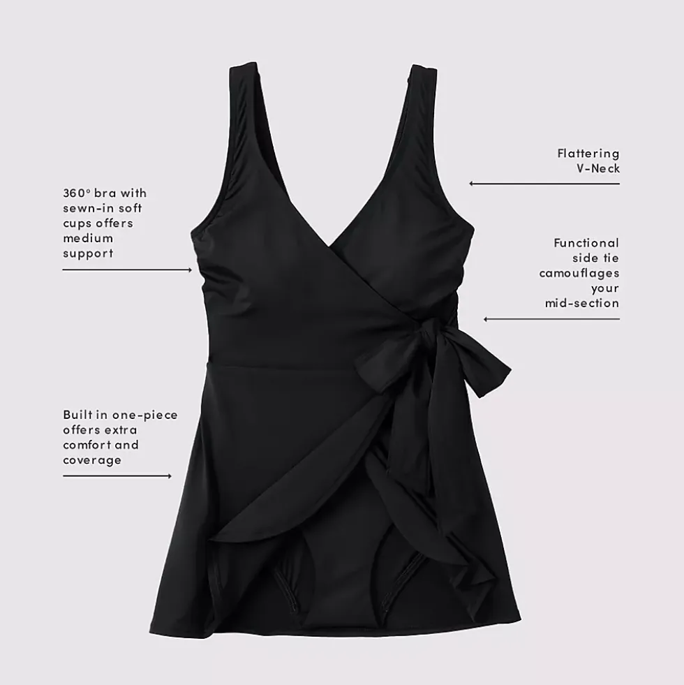 Women's Mastectomy Long Side Tie Mini Swim Dress Swimsuit