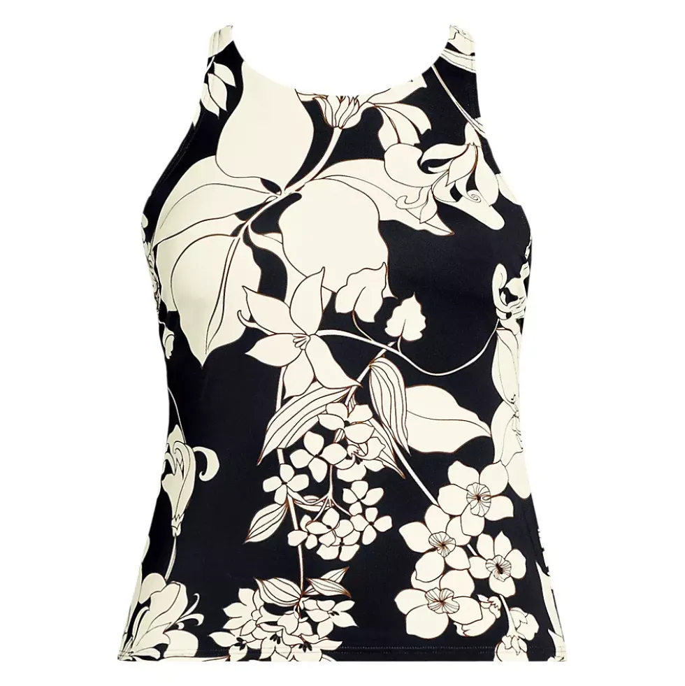 Women's Mastectomy Tugless High Neck Strappy Back Tankini Top 22.5"