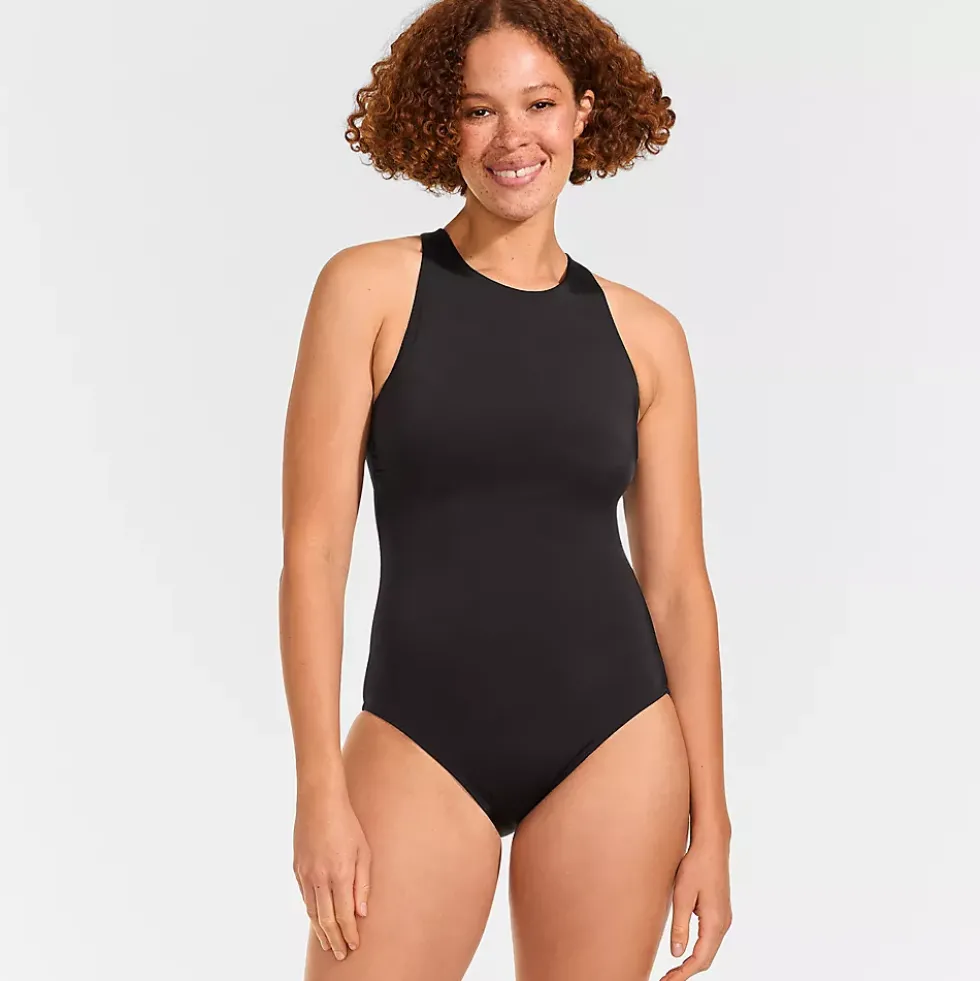 Women's Mastectomy Tugless High Neck Portrait Back One Piece Swimsuit
