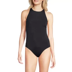 Women's Mastectomy Tugless High Neck Portrait Back One Piece Swimsuit