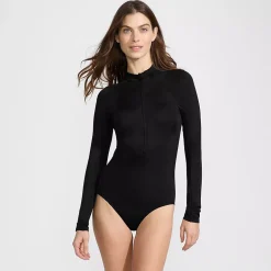 Women's Mastectomy Tugless Long Sleeve Rash Guard One Piece Swimsuit