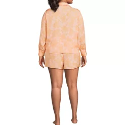 Women's Matte Satin 2 Piece Pajama Set - Long Sleeve Top and Shorts