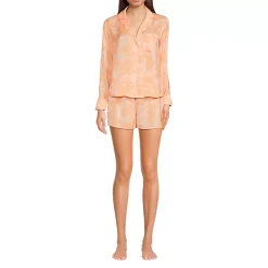 Women's Matte Satin 2 Piece Pajama Set - Long Sleeve Top and Shorts