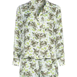 Women's Matte Satin 2 Piece Pajama Set - Long Sleeve Top and Shorts