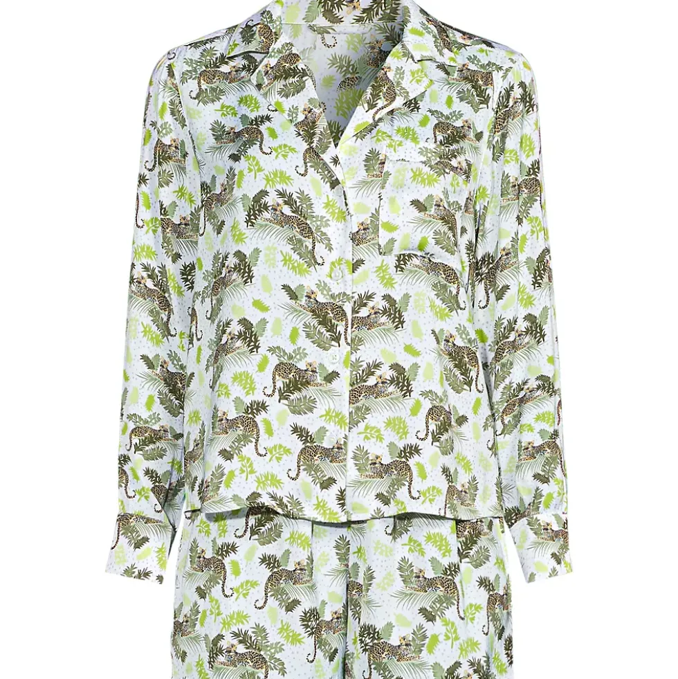 Women's Matte Satin 2 Piece Pajama Set - Long Sleeve Top and Shorts