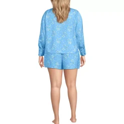 Women's Matte Satin 2 Piece Pajama Set - Long Sleeve Top and Shorts