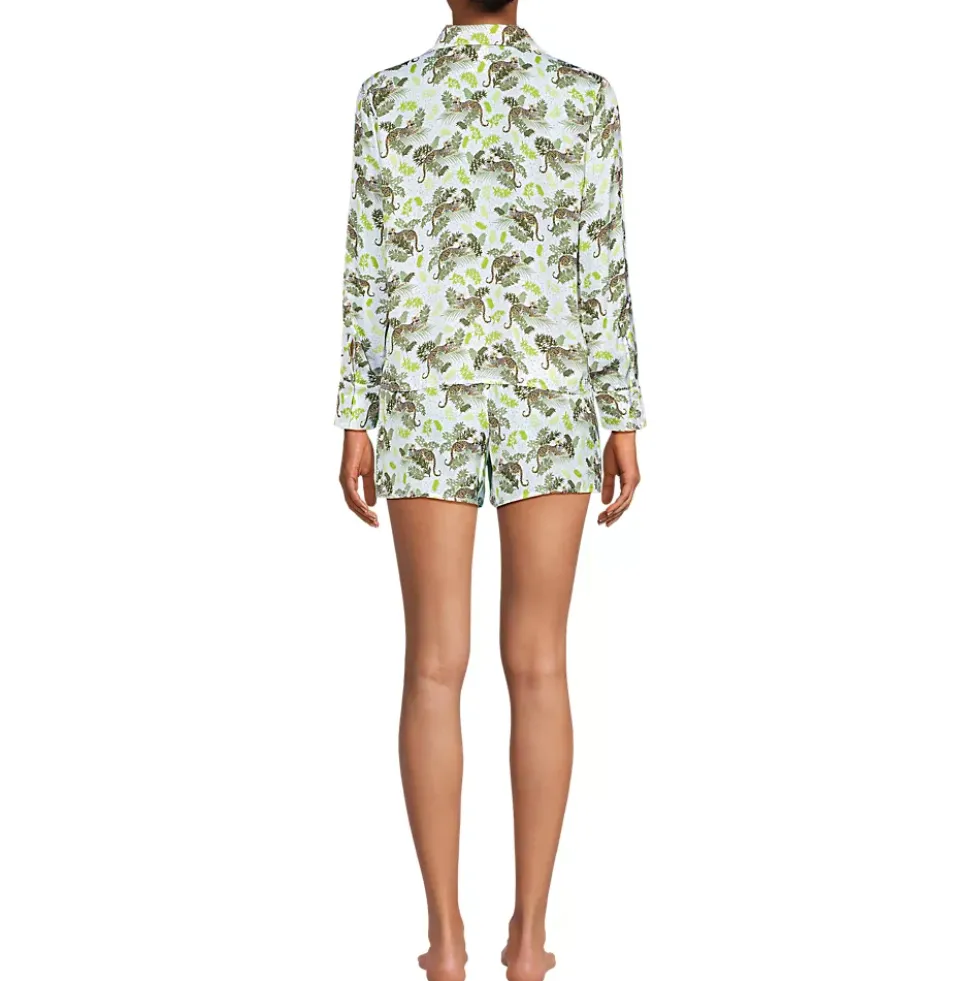 Women's Matte Satin 2 Piece Pajama Set - Long Sleeve Top and Shorts