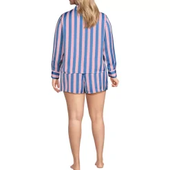 Women's Matte Satin 2 Piece Pajama Set - Long Sleeve Top and Shorts