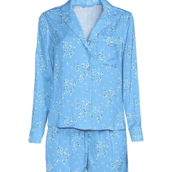 Women's Matte Satin 2 Piece Pajama Set - Long Sleeve Top and Shorts