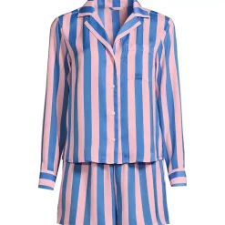 Women's Matte Satin 2 Piece Pajama Set - Long Sleeve Top and Shorts