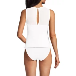 Women's Mesh Ribbed High Neck Tankini Top
