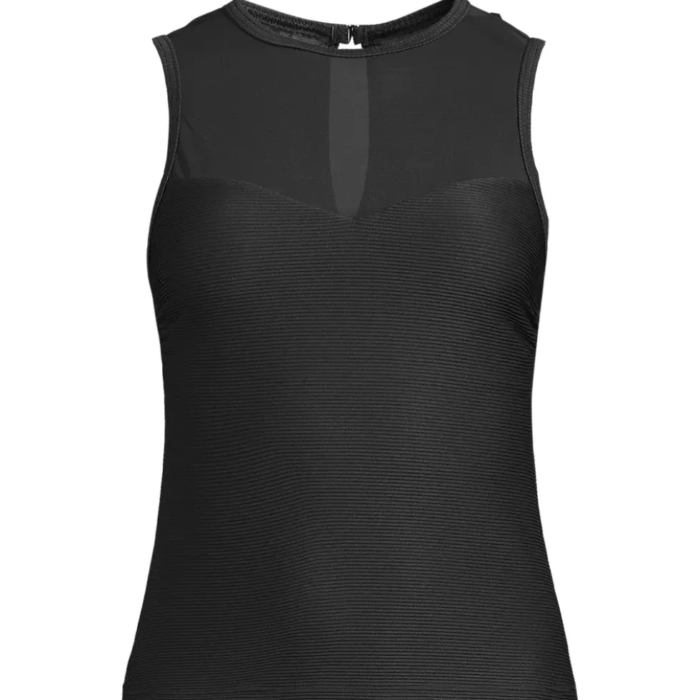 Women's Mesh Ribbed High Neck Tankini Top