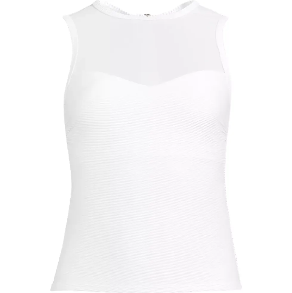 Women's Mesh Ribbed High Neck Tankini Top