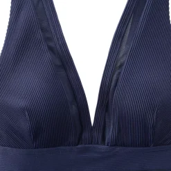 Women's Mesh Ribbed Plunge High Leg One Piece Swimsuit