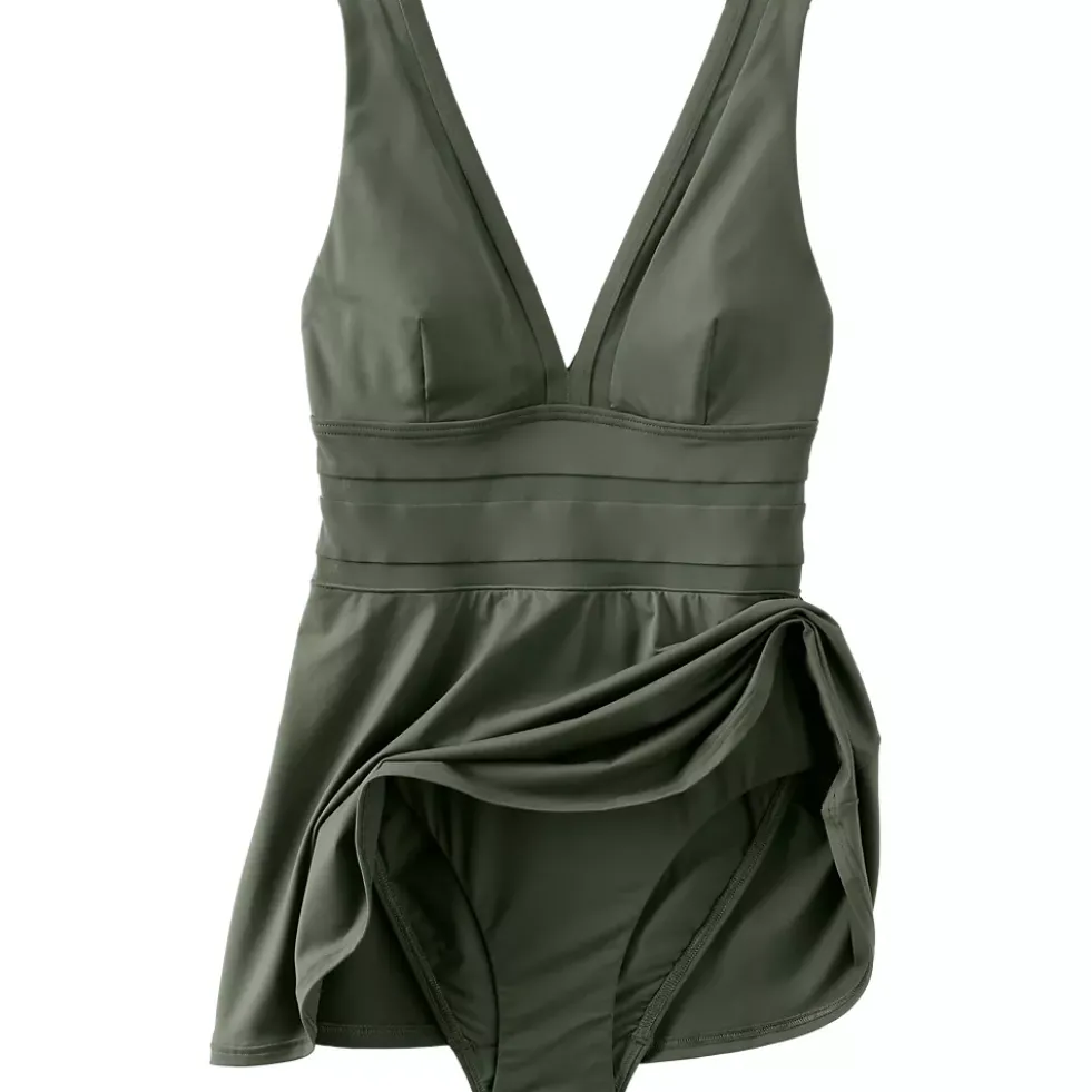 Women's Mesh V-neck Mini Swim Dress Swimsuit