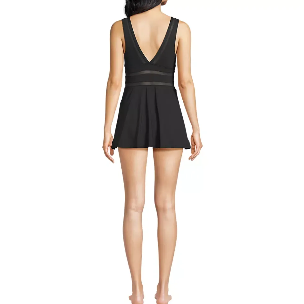 Women's Mesh V-neck Mini Swim Dress Swimsuit