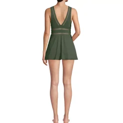 Women's Mesh V-neck Mini Swim Dress Swimsuit