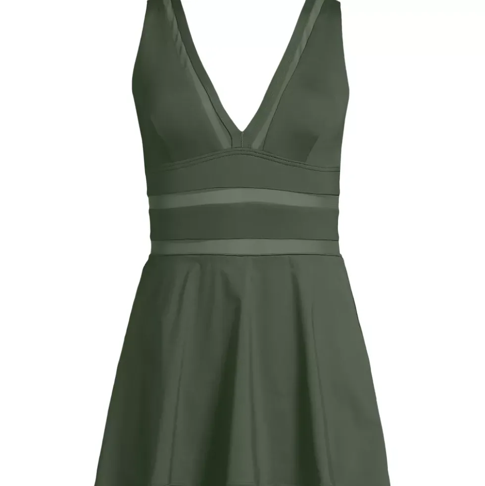 Women's Mesh V-neck Mini Swim Dress Swimsuit