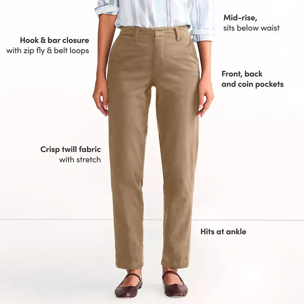Women's Mid Rise Classic Straight Leg Chino Ankle Pants