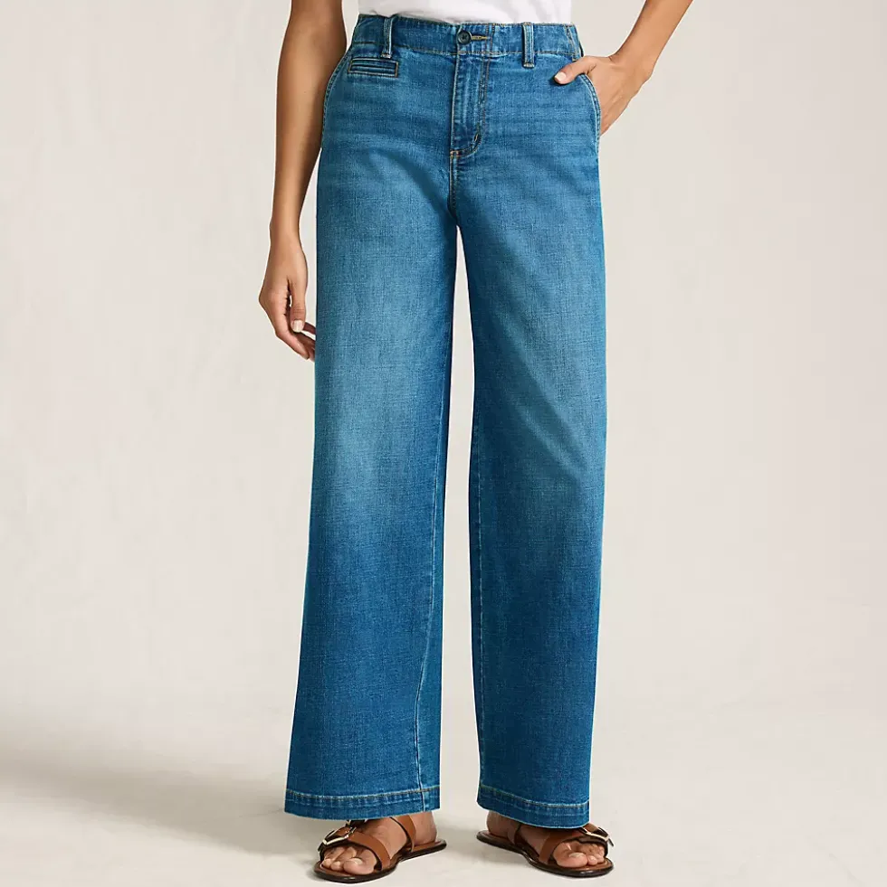 Women's Mid Rise Denim Wide Leg Ankle Jeans