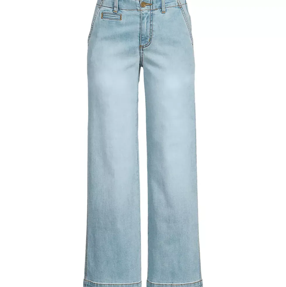 Women's Mid Rise Denim Wide Leg Ankle Jeans