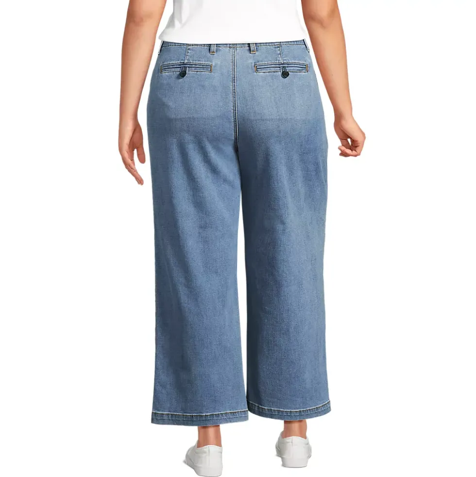 Women's Mid Rise Denim Wide Leg Ankle Jeans