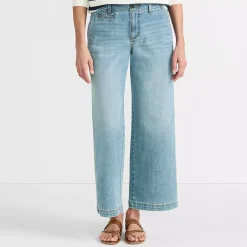 Women's Mid Rise Denim Wide Leg Ankle Jeans