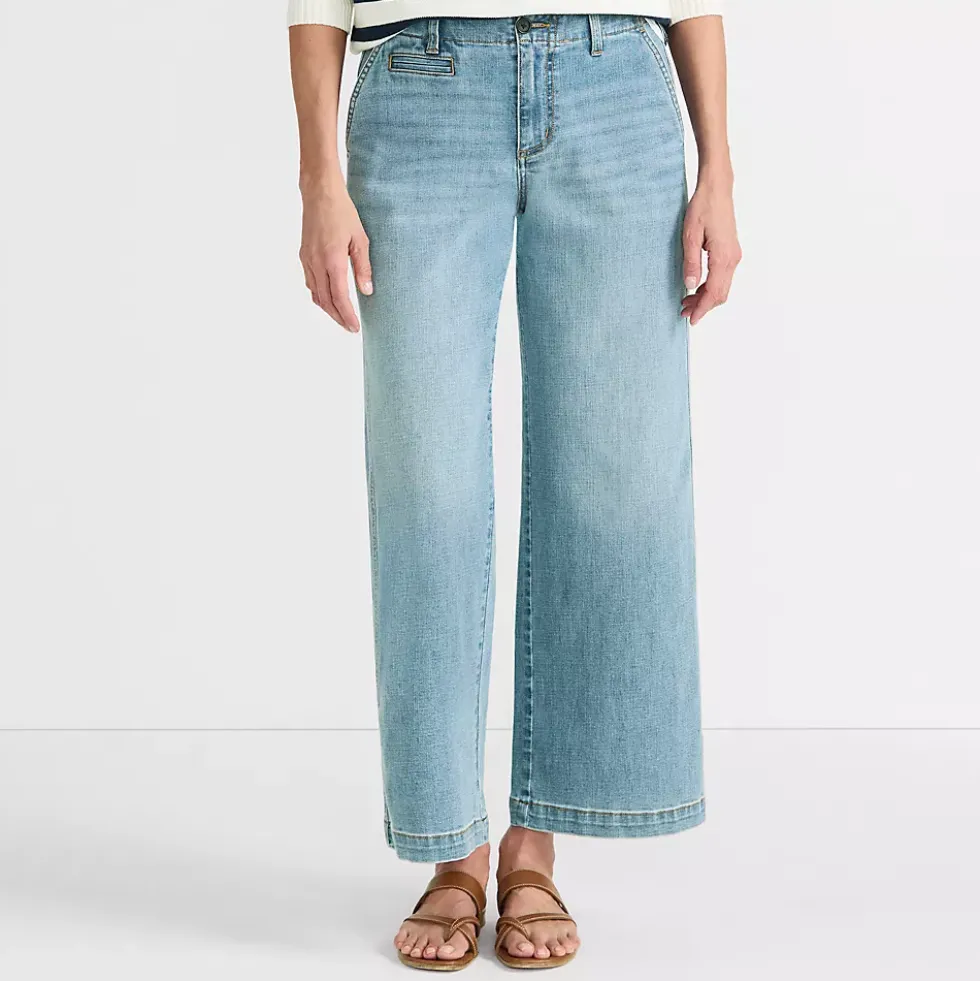 Women's Mid Rise Denim Wide Leg Ankle Jeans
