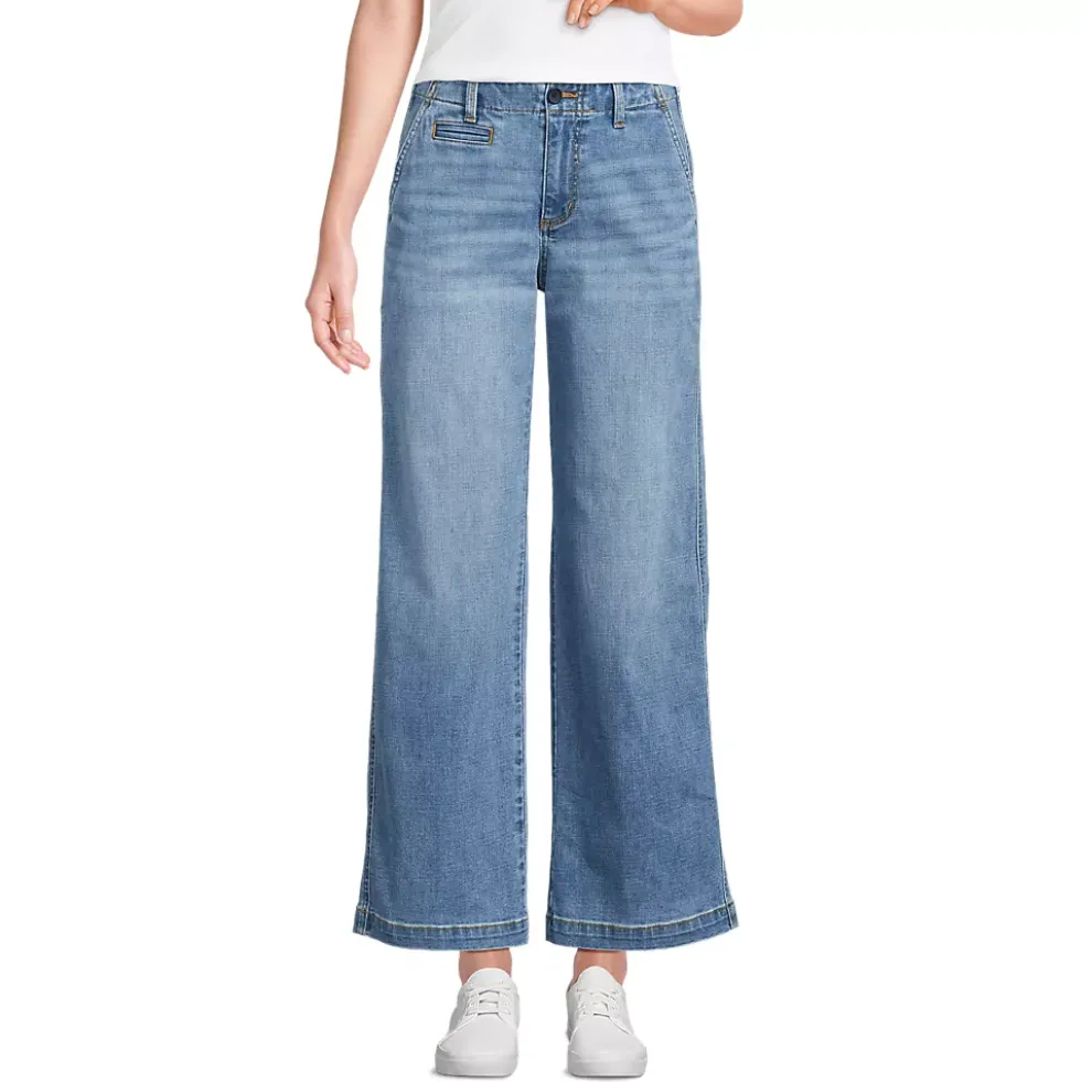 Women's Mid Rise Denim Wide Leg Ankle Jeans