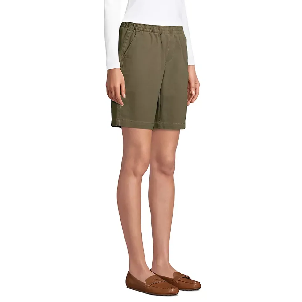 Women's Mid Rise Elastic Waist Pull On 10" Chino Bermuda Shorts