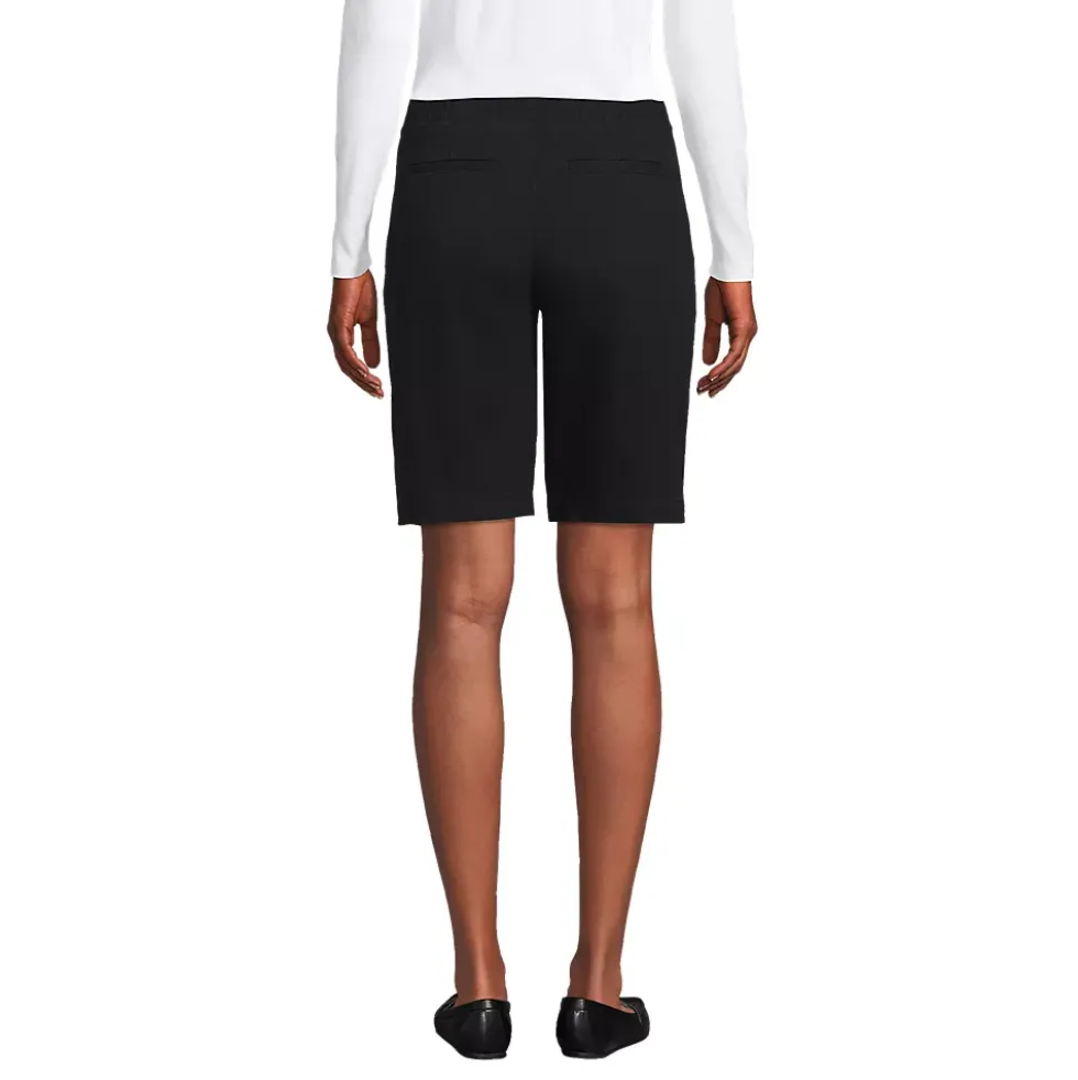 Women's Mid Rise Elastic Waist Pull On 10" Chino Bermuda Shorts